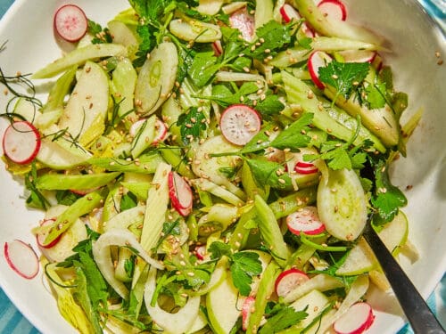 Celery Apple Fennel Salad with sesame parsley and radish